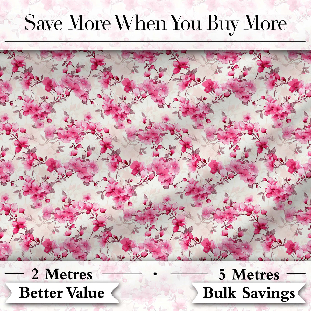 Elegant Pink Sakura Blossom Branches on Neutral Background Seamless Pattern Digital Print Fabric by the Metre UK Sewing Quilting Textile