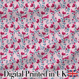 Modern Pink Floral Vine Pattern with Teal Leaves Seamless Pattern Digital Print Fabric by the Metre UK Sewing Quilting Textile