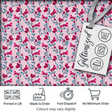 Modern Pink Floral Vine Pattern with Teal Leaves Seamless Pattern Digital Print Fabric by the Metre UK Sewing Quilting Textile