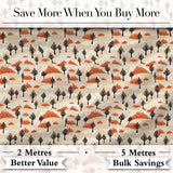 Minimal Burnt Landscape with Sparse Trees and Fire Accents Seamless Pattern Digital Print Fabric by the Metre UK Sewing Quilting Textile