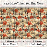 Autumn Woodland Scene with Red Trees and Neutral Hills Seamless Pattern Digital Print Fabric by the Metre UK Sewing Quilting Textile
