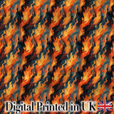 Abstract Flowing Flames in Orange and Blue Tones Seamless Pattern Digital Print Fabric by the Metre UK Sewing Quilting Textile