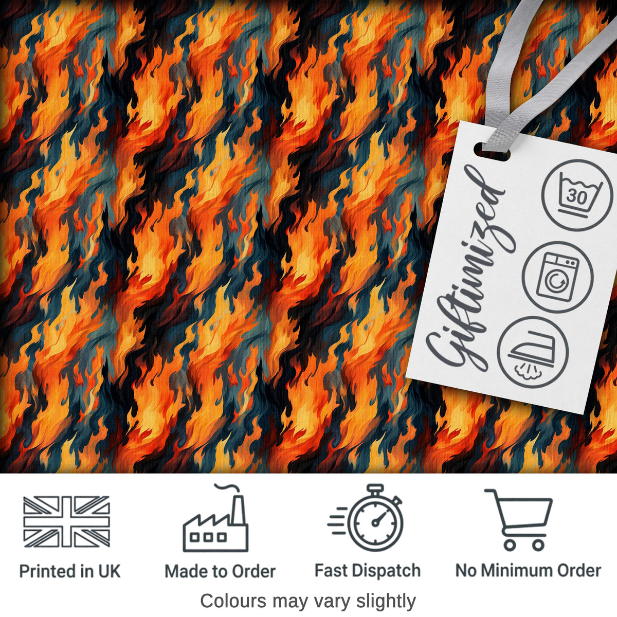 Abstract Flowing Flames in Orange and Blue Tones Seamless Pattern Digital Print Fabric by the Metre UK Sewing Quilting Textile