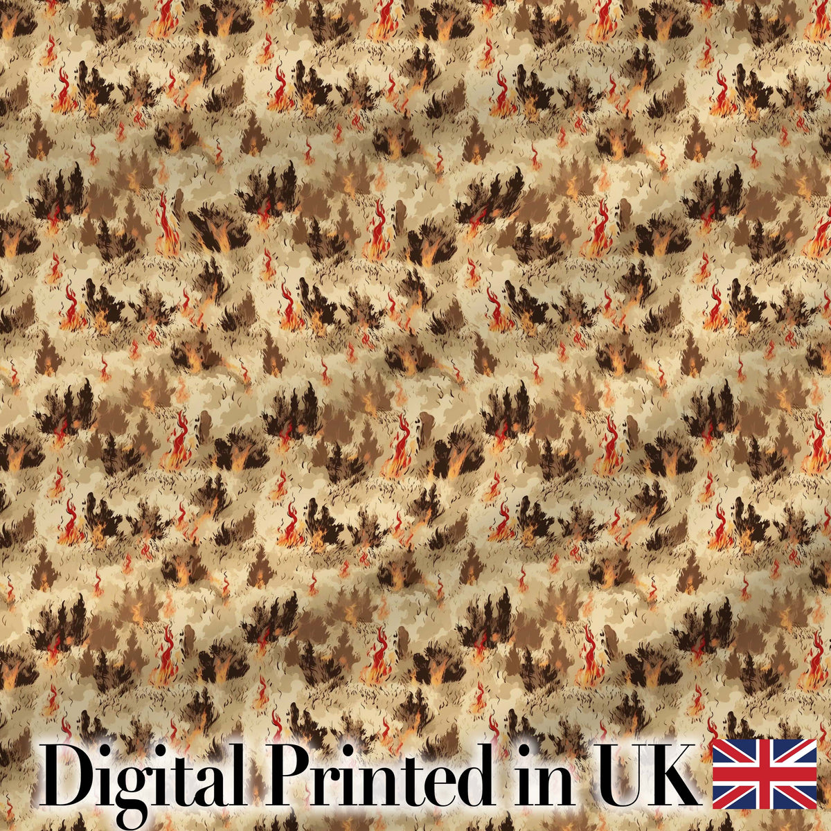 Burnt Earth Texture with Scattered Flames and Ashes Seamless Pattern Digital Print Fabric by the Metre UK Sewing Quilting Textile