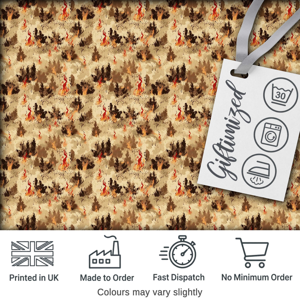 Burnt Earth Texture with Scattered Flames and Ashes Seamless Pattern Digital Print Fabric by the Metre UK Sewing Quilting Textile