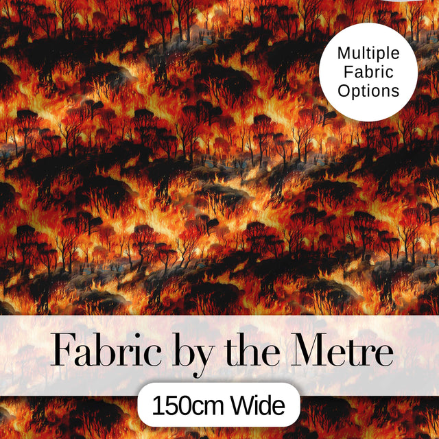 Wildfire Forest Landscape with Intense Burning Trees Seamless Pattern Digital Print Fabric by the Metre UK Sewing Quilting Textile
