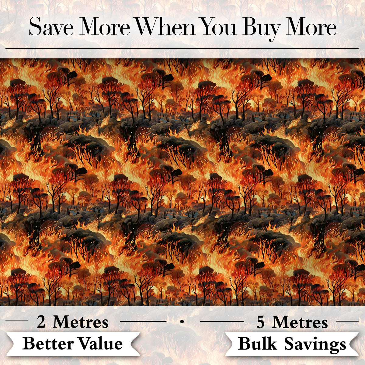 Wildfire Forest Landscape with Intense Burning Trees Seamless Pattern Digital Print Fabric by the Metre UK Sewing Quilting Textile