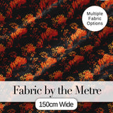 Dark Autumn Leaves with Orange Highlights on Black Seamless Pattern Digital Print Fabric by the Metre UK Sewing Quilting Textile