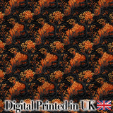 Dark Autumn Leaves with Orange Highlights on Black Seamless Pattern Digital Print Fabric by the Metre UK Sewing Quilting Textile