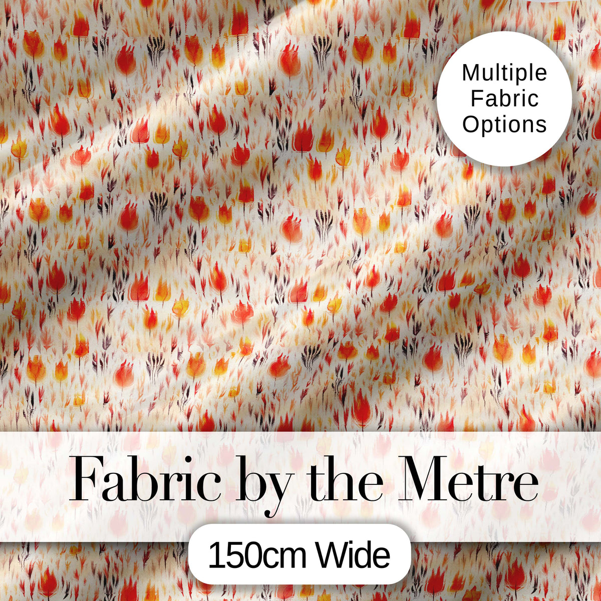 Small Autumn Floral Pattern in Warm Red and Orange Tones Seamless Pattern Digital Print Fabric by the Metre UK Sewing Quilting Textile