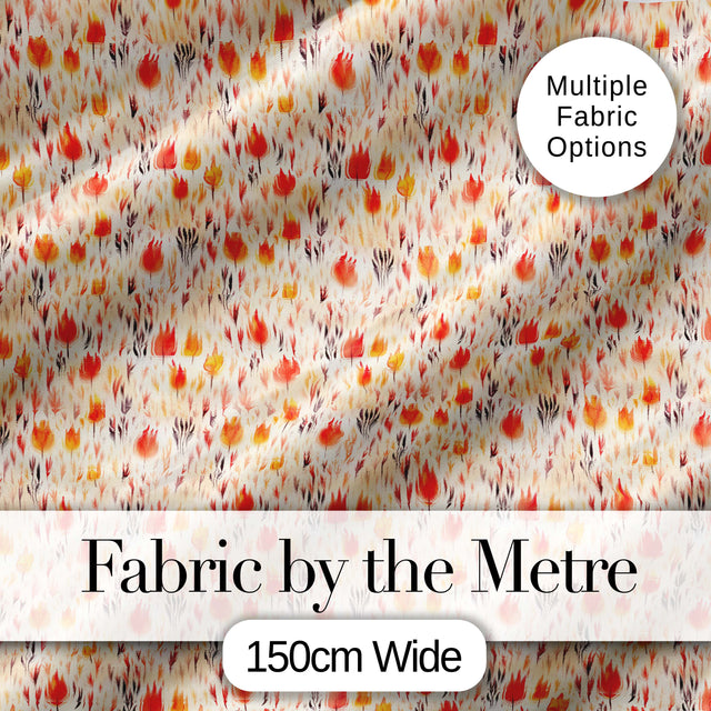 Small Autumn Floral Pattern in Warm Red and Orange Tones Seamless Pattern Digital Print Fabric by the Metre UK Sewing Quilting Textile