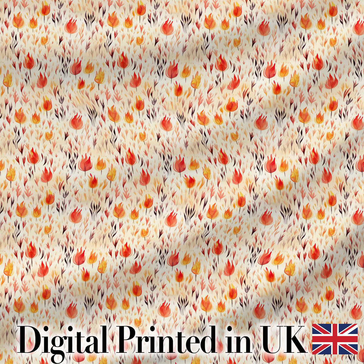 Small Autumn Floral Pattern in Warm Red and Orange Tones Seamless Pattern Digital Print Fabric by the Metre UK Sewing Quilting Textile