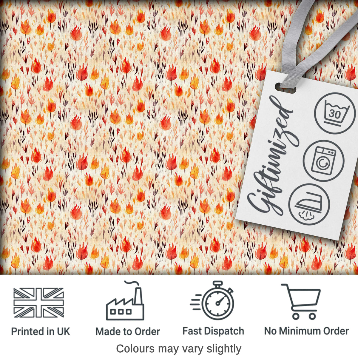 Small Autumn Floral Pattern in Warm Red and Orange Tones Seamless Pattern Digital Print Fabric by the Metre UK Sewing Quilting Textile
