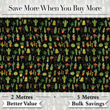 Cute Cartoon Cactus Collection on Dark Background Seamless Pattern Digital Print Fabric by the Metre UK Sewing Quilting Textile