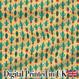 Stylised Green Cactus Plants with Orange Flowers Seamless Pattern Digital Print Fabric by the Metre UK Sewing Quilting Textile