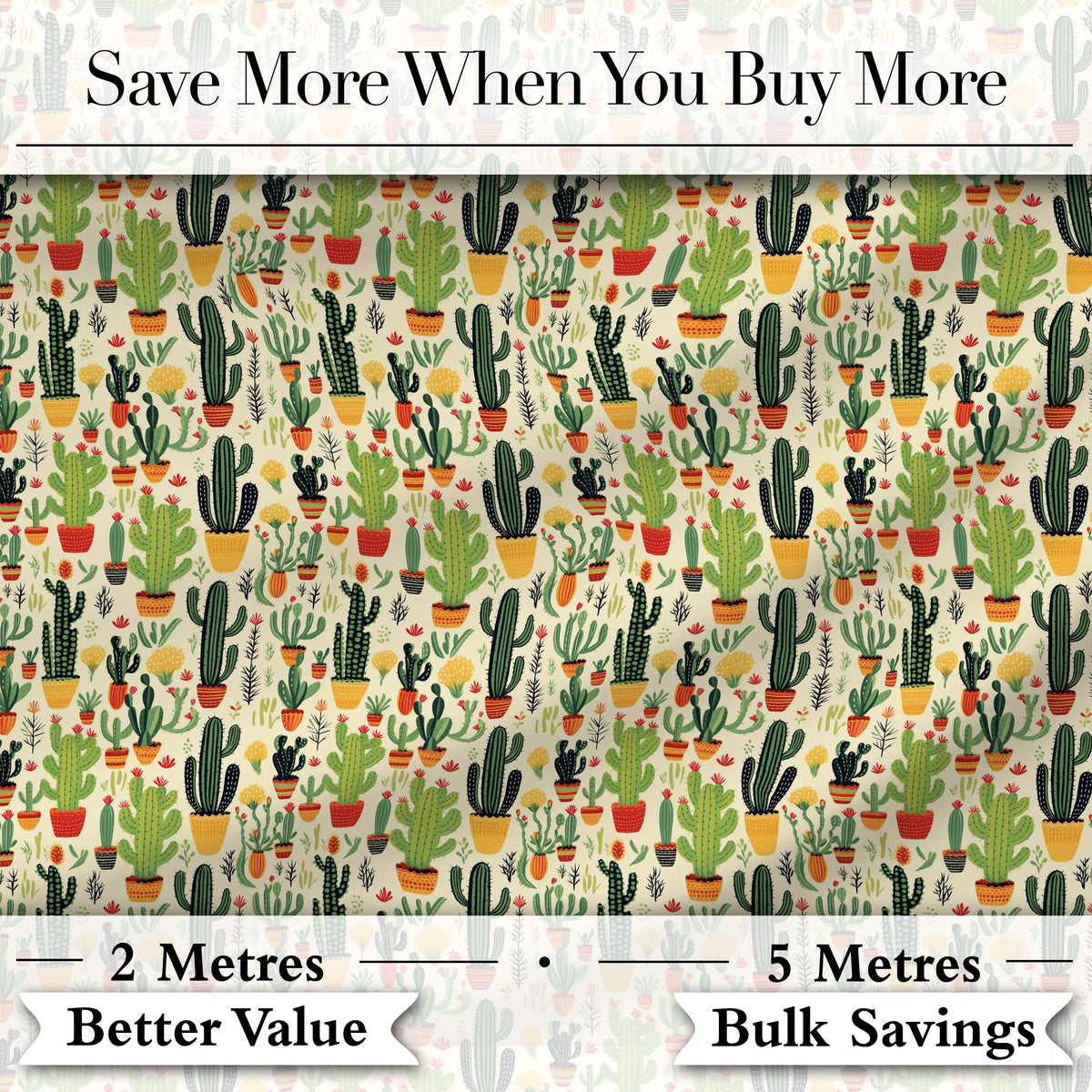 Whimsical Mixed Cactus and Succulent Illustration Seamless Pattern Digital Print Fabric by the Metre UK Sewing Quilting Textile
