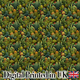 Dense Green Cactus Jungle with Small Flowers Seamless Pattern Digital Print Fabric by the Metre UK Sewing Quilting Textile