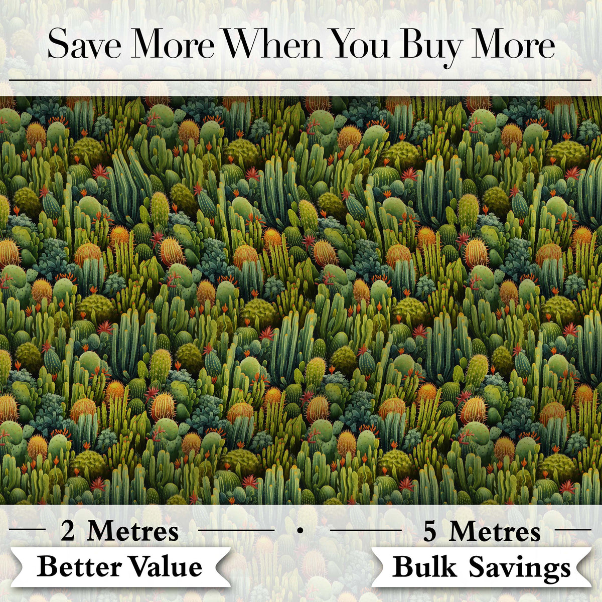 Dense Green Cactus Jungle with Small Flowers Seamless Pattern Digital Print Fabric by the Metre UK Sewing Quilting Textile