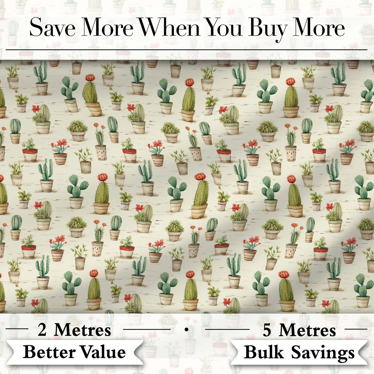 Vintage Potted Cactus and Succulent Botanical Seamless Pattern Digital Print Fabric by the Metre UK Sewing Quilting Textile