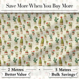 Vintage Potted Cactus and Succulent Botanical Seamless Pattern Digital Print Fabric by the Metre UK Sewing Quilting Textile