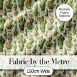 Soft Green Cactus with Cream Flower Illustration Seamless Pattern Digital Print Fabric by the Metre UK Sewing Quilting Textile