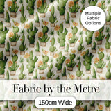 Soft Green Cactus with Cream Flower Illustration Seamless Pattern Digital Print Fabric by the Metre UK Sewing Quilting Textile