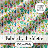 Colourful Watercolor Cactus Pots Fun Seamless Pattern Digital Print Fabric by the Metre UK Sewing Quilting Textile
