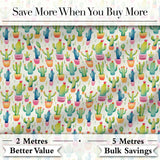 Colourful Watercolor Cactus Pots Fun Seamless Pattern Digital Print Fabric by the Metre UK Sewing Quilting Textile