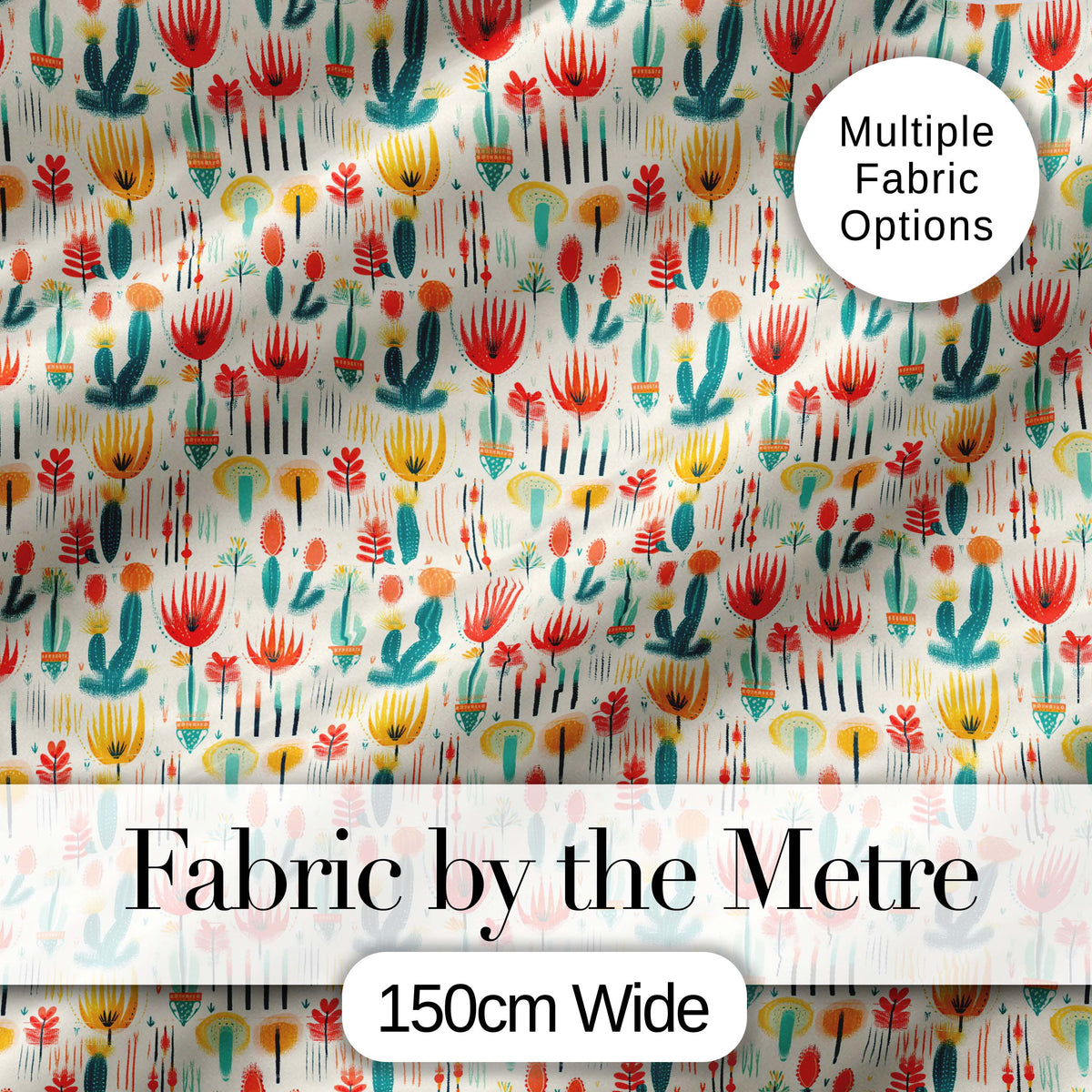 Modern Abstract Desert Plants and Flowers Seamless Pattern Digital Print Fabric by the Metre UK Sewing Quilting Textile