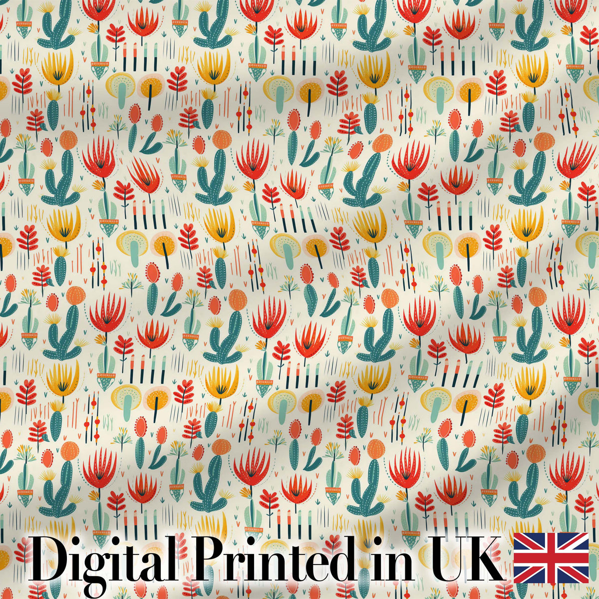 Modern Abstract Desert Plants and Flowers Seamless Pattern Digital Print Fabric by the Metre UK Sewing Quilting Textile