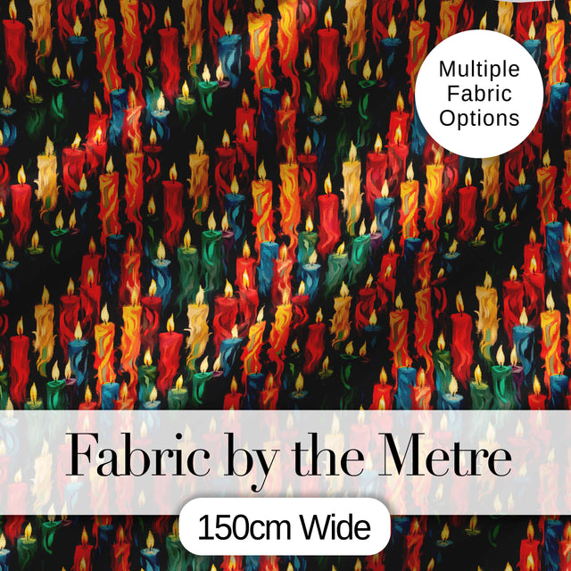 Vibrant Multicolor Dripping Wax Candles Dark Seamless Pattern Digital Print Fabric by the Metre UK Sewing Quilting Textile