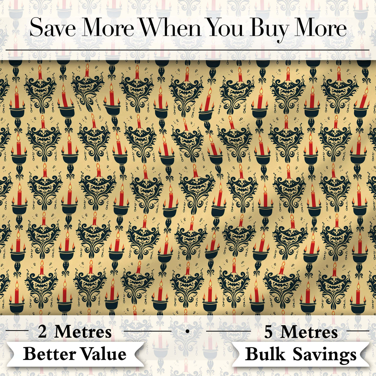 Vintage Ornate Candle Holders and Flames Beige Seamless Pattern Digital Print Fabric by the Metre UK Sewing Quilting Textile