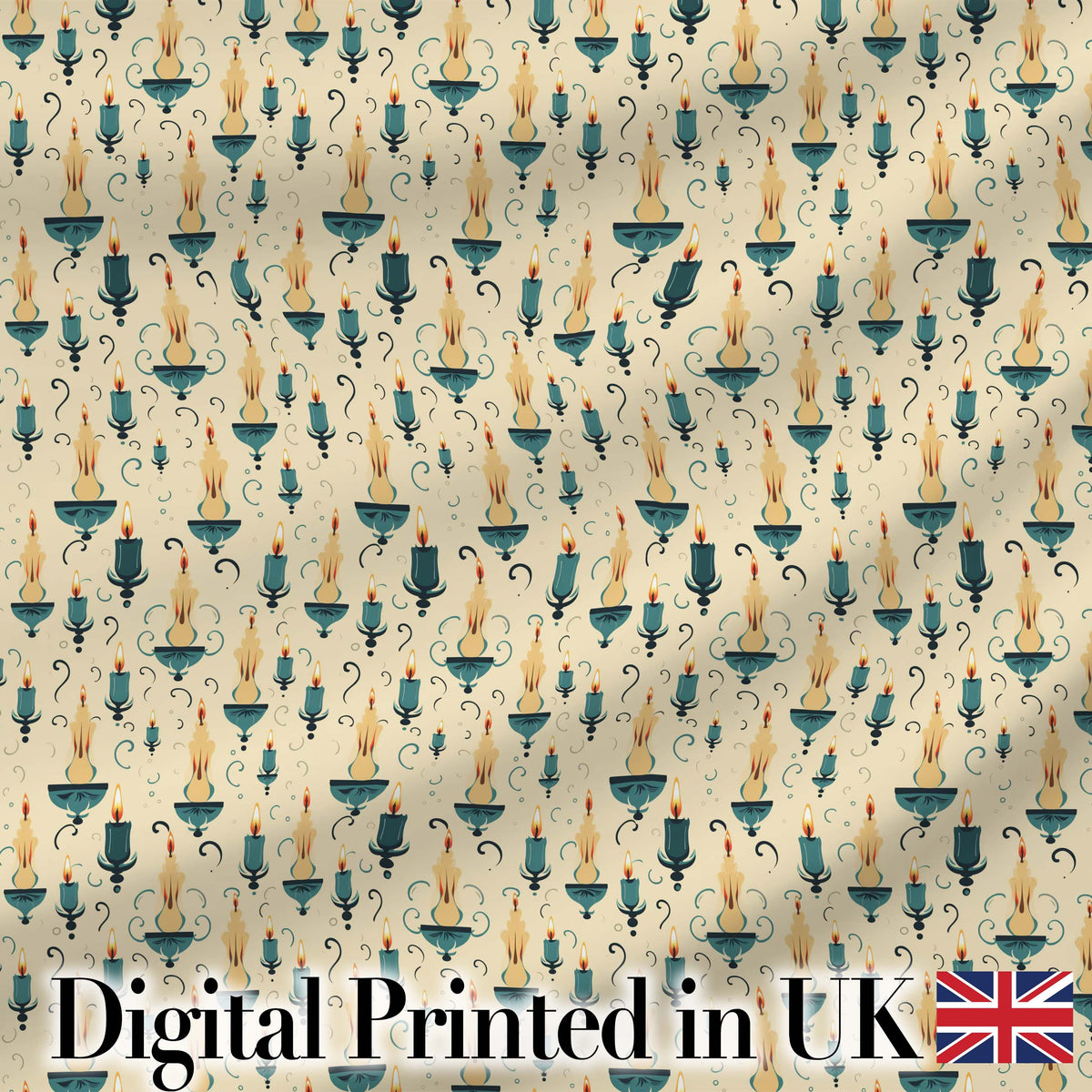 Elegant Teal Candlelight with Decorative Swirls Seamless Pattern Digital Print Fabric by the Metre UK Sewing Quilting Textile