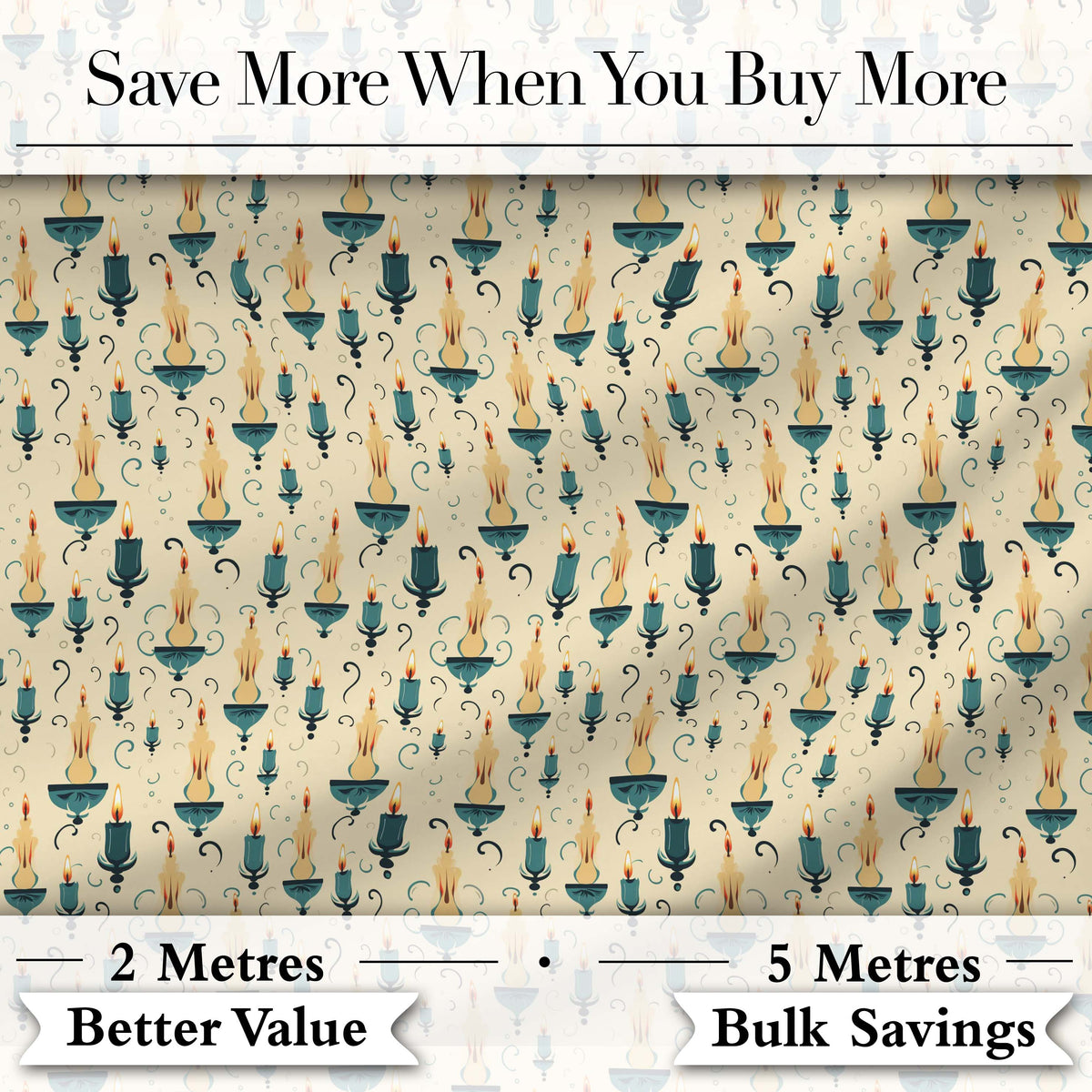 Elegant Teal Candlelight with Decorative Swirls Seamless Pattern Digital Print Fabric by the Metre UK Sewing Quilting Textile