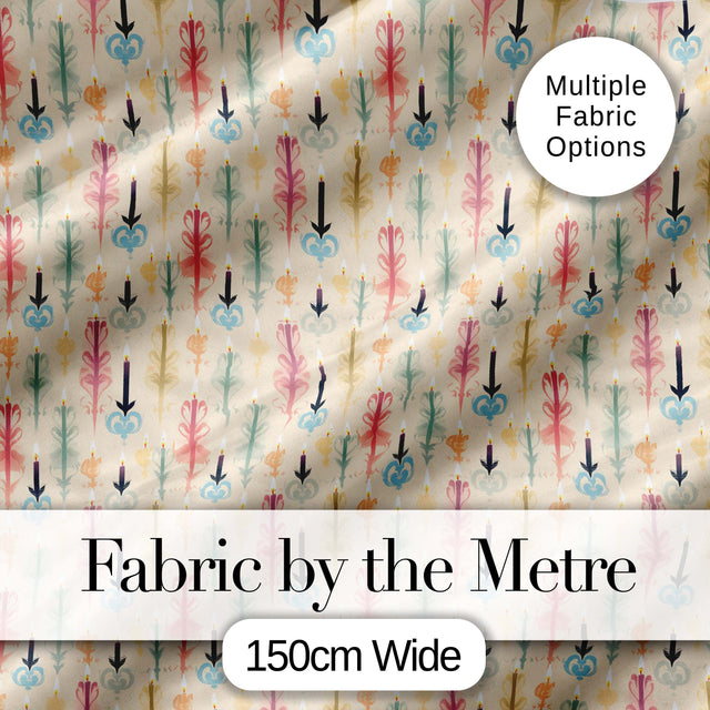 Pastel Decorative Candle and Floral Motif Seamless Pattern Digital Print Fabric by the Metre UK Sewing Quilting Textile