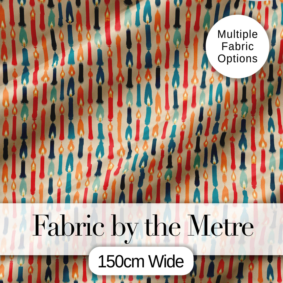 Colorful Vertical Candle Shapes with Flame Details Seamless Pattern Digital Print Fabric by the Metre UK Sewing Quilting Textile