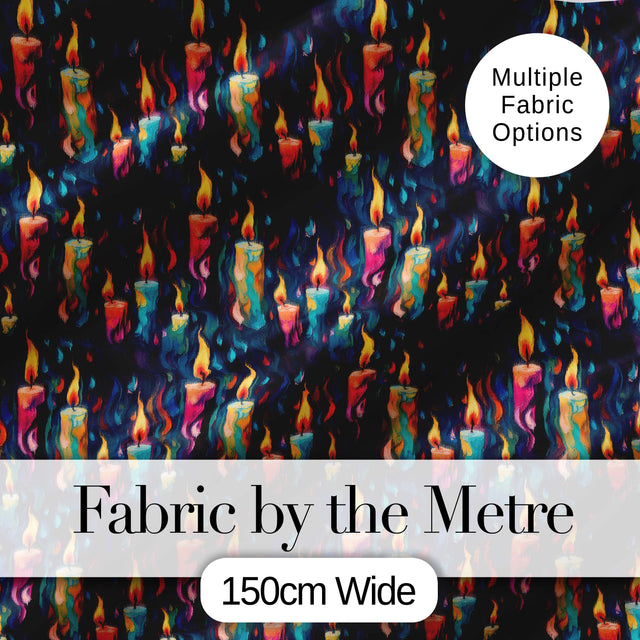 Artistic Melting Wax Candles on Dark Background Seamless Pattern Digital Print Fabric by the Metre UK Sewing Quilting Textile