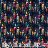 Artistic Melting Wax Candles on Dark Background Seamless Pattern Digital Print Fabric by the Metre UK Sewing Quilting Textile