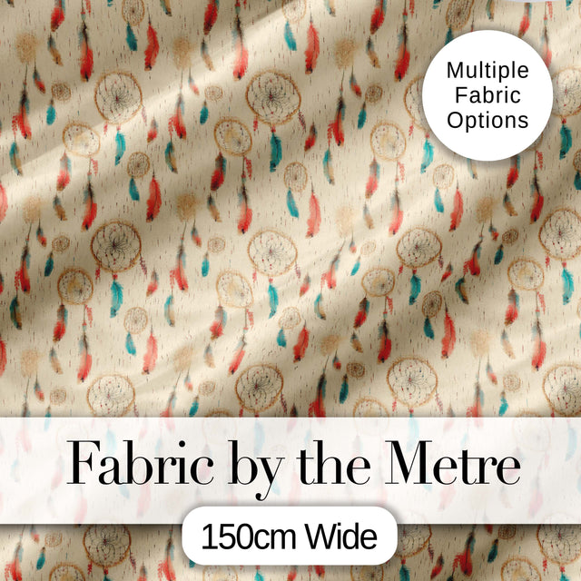 Vintage Dreamcatcher Feathers Warm Tones Seamless Pattern Designs Digital Print Fabric by the Metre UK Sewing Quilting Textile