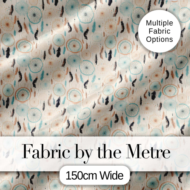 Soft Boho Dreamcatcher Feathers Neutral Seamless Pattern Designs Digital Print Fabric by the Metre UK Sewing Quilting Textile