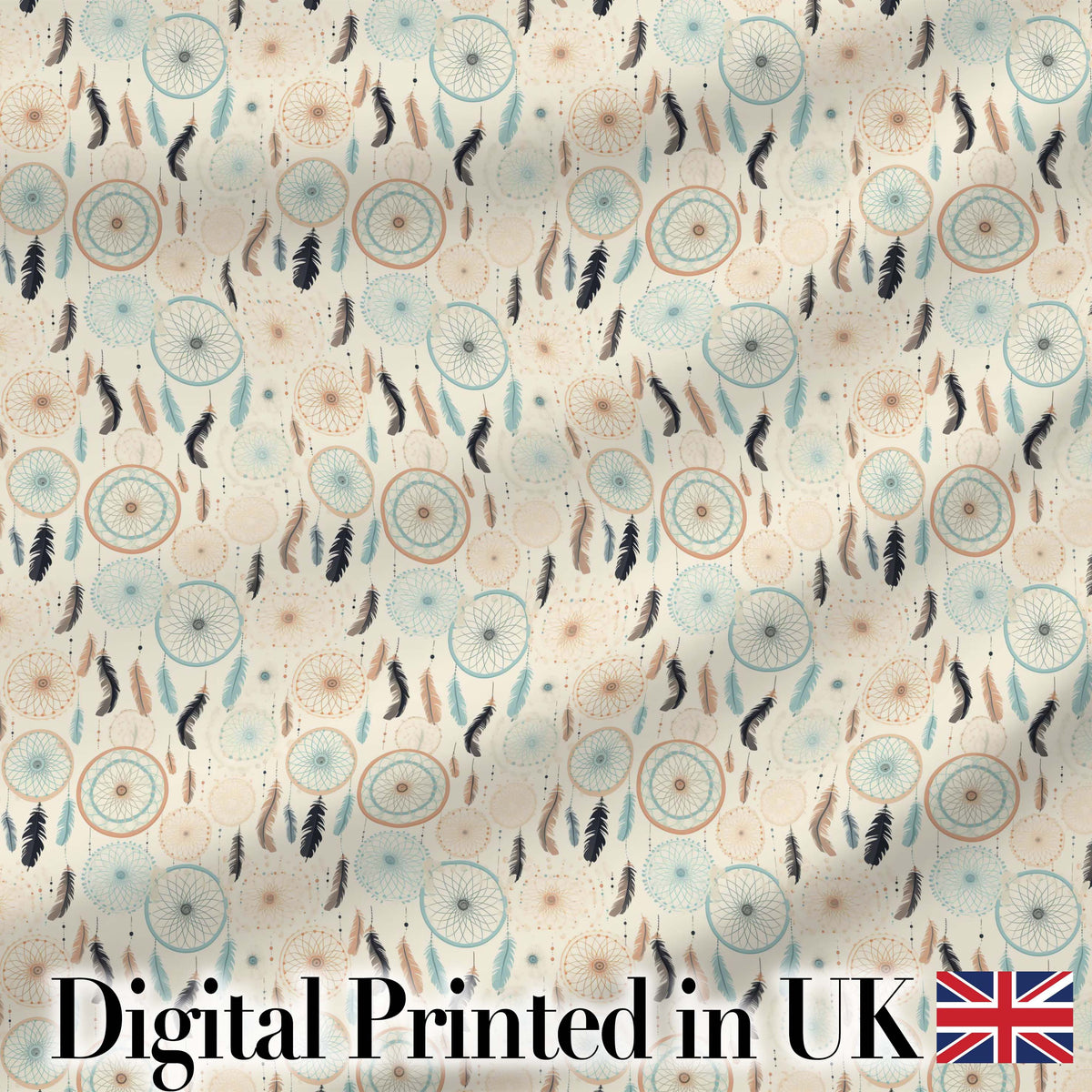 Soft Boho Dreamcatcher Feathers Neutral Seamless Pattern Designs Digital Print Fabric by the Metre UK Sewing Quilting Textile