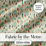 Turquoise Dreamcatcher Feathers Bohemian Seamless Pattern Digital Print Fabric by the Metre UK Sewing Quilting Textile