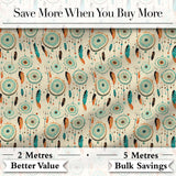 Turquoise Dreamcatcher Feathers Bohemian Seamless Pattern Digital Print Fabric by the Metre UK Sewing Quilting Textile