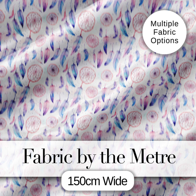 Pastel Pink Purple Dreamcatcher Feathers Seamless Pattern Digital Print Fabric by the Metre UK Sewing Quilting Textile
