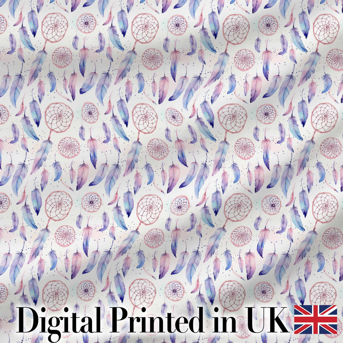 Pastel Pink Purple Dreamcatcher Feathers Seamless Pattern Digital Print Fabric by the Metre UK Sewing Quilting Textile