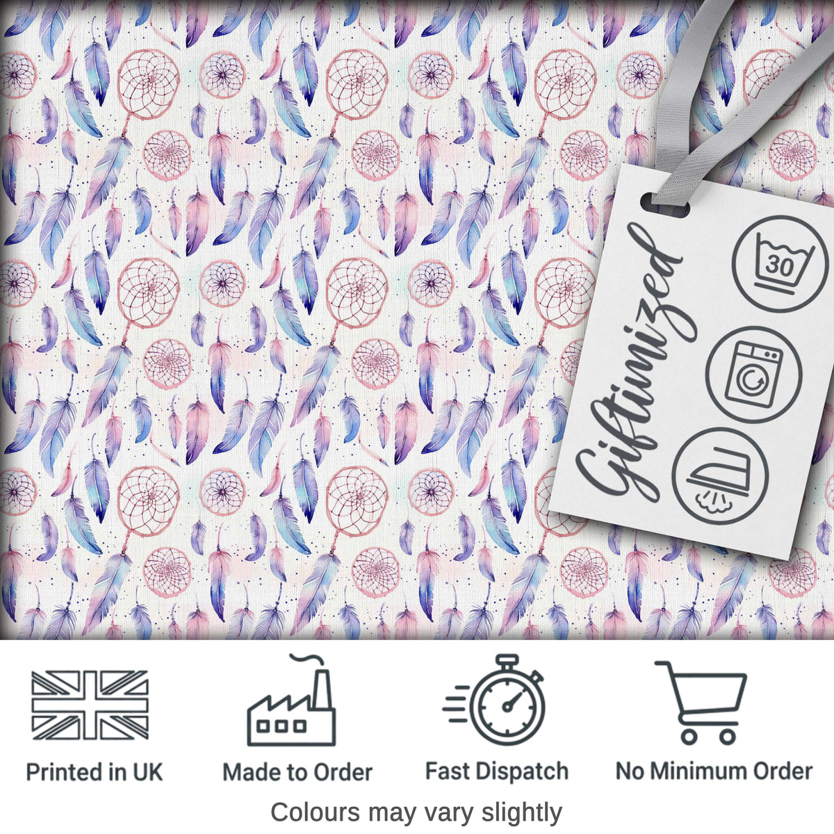 Pastel Pink Purple Dreamcatcher Feathers Seamless Pattern Digital Print Fabric by the Metre UK Sewing Quilting Textile