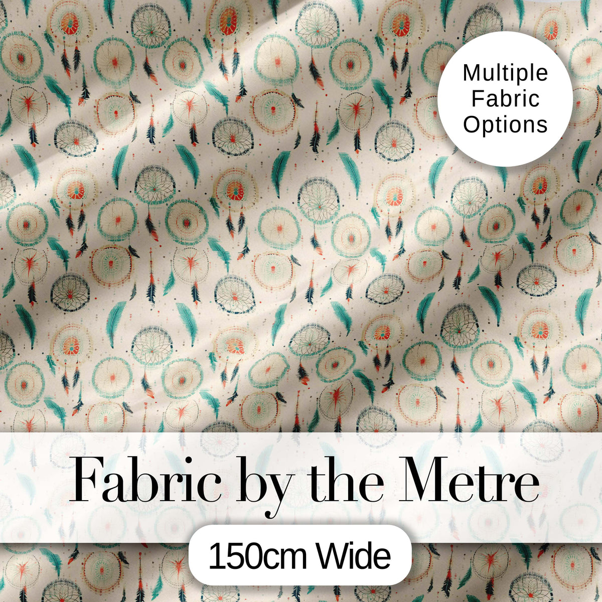 Minimal Dreamcatcher Feathers Soft Beige Seamless Pattern Digital Print Fabric by the Metre UK Sewing Quilting Textile