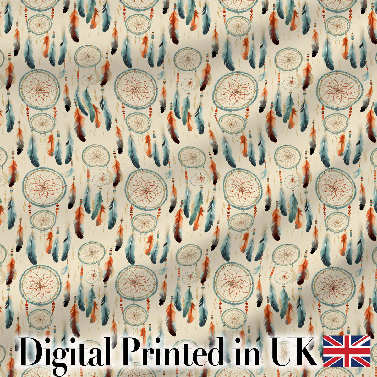 Dreamcatcher Feathers Boho Tribal Pattern Soft Neutral Background Digital Print Fabric by the Metre UK Sewing Quilting Textile