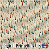 Dreamcatcher Feathers Boho Tribal Pattern Soft Neutral Background Digital Print Fabric by the Metre UK Sewing Quilting Textile