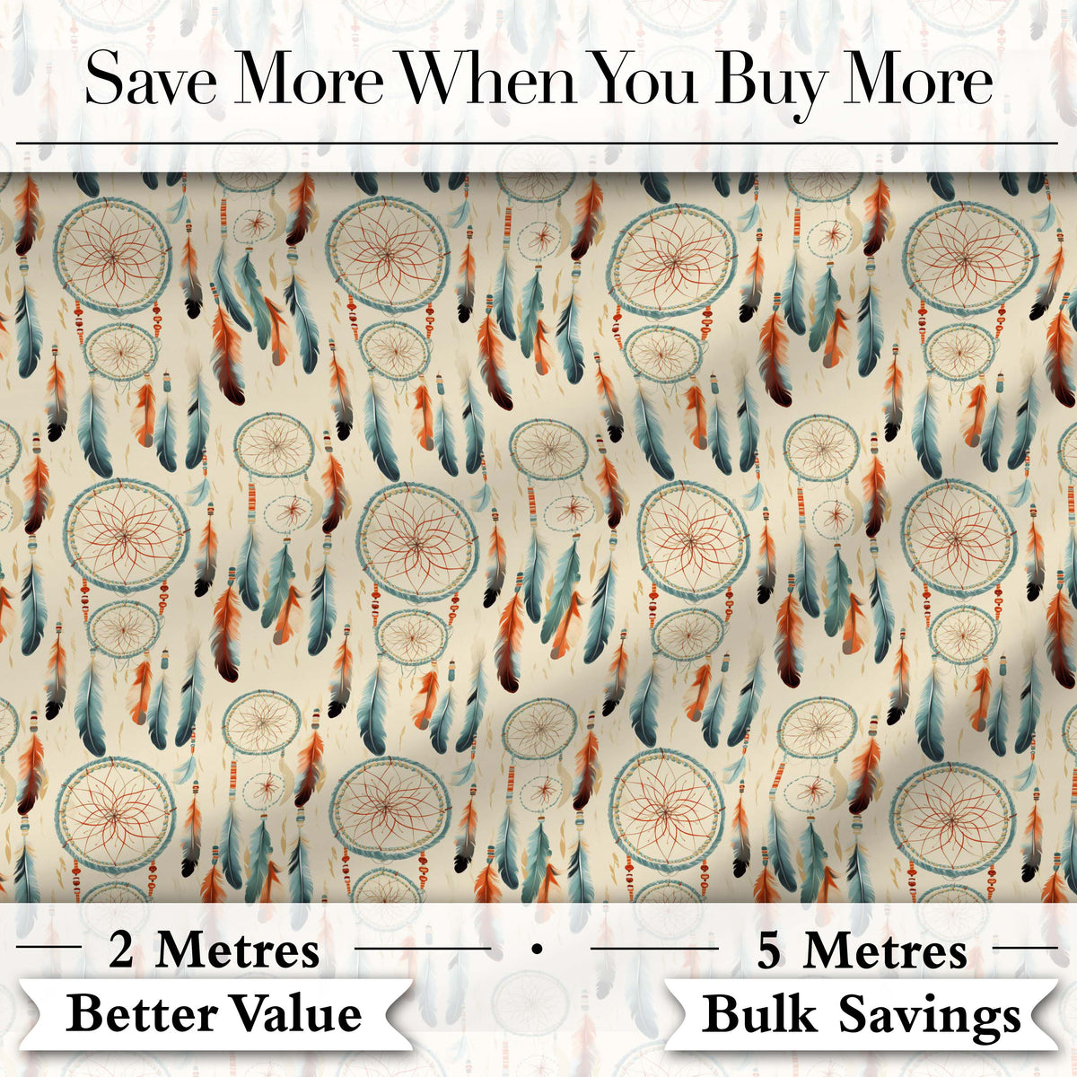 Dreamcatcher Feathers Boho Tribal Pattern Soft Neutral Background Digital Print Fabric by the Metre UK Sewing Quilting Textile